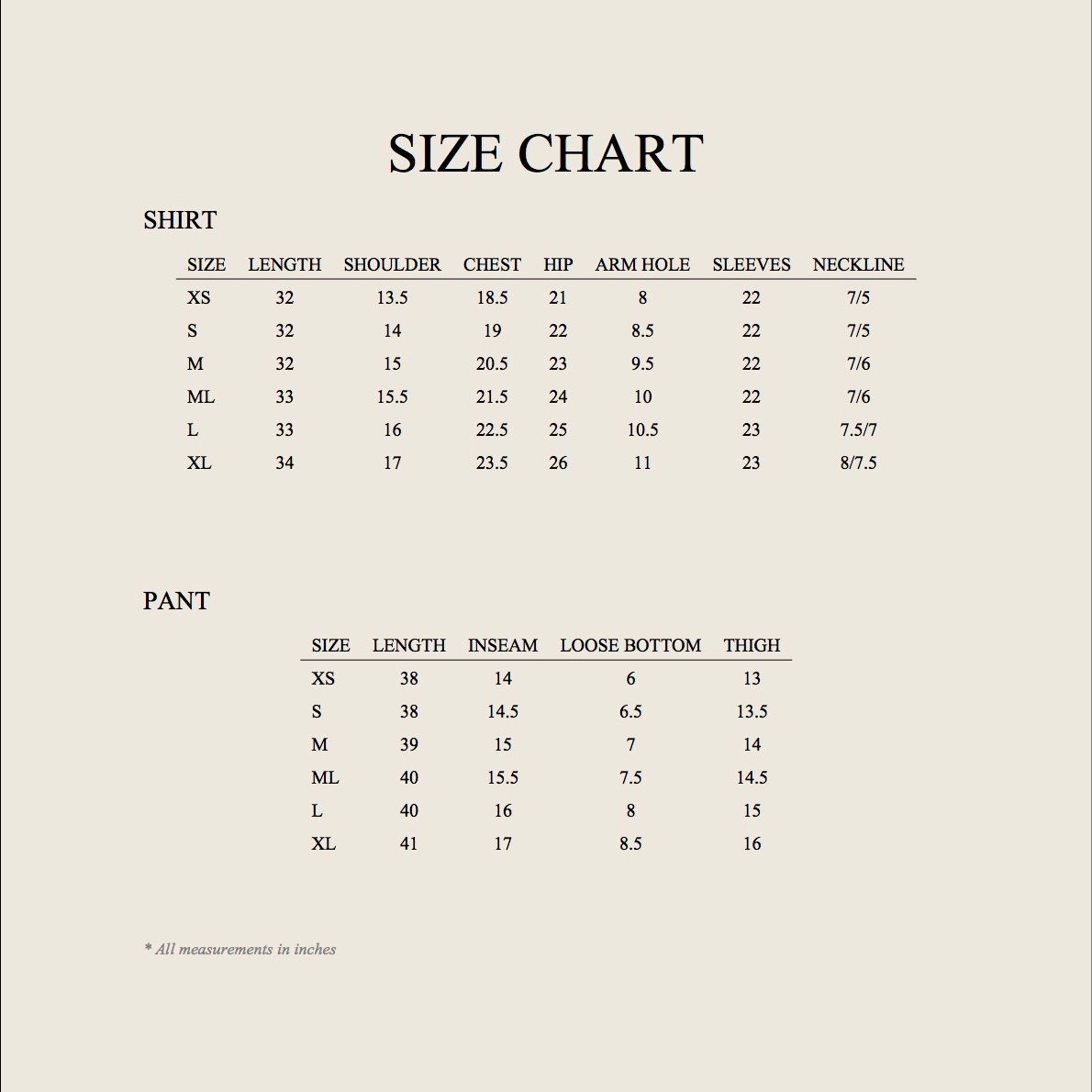 Size Chart